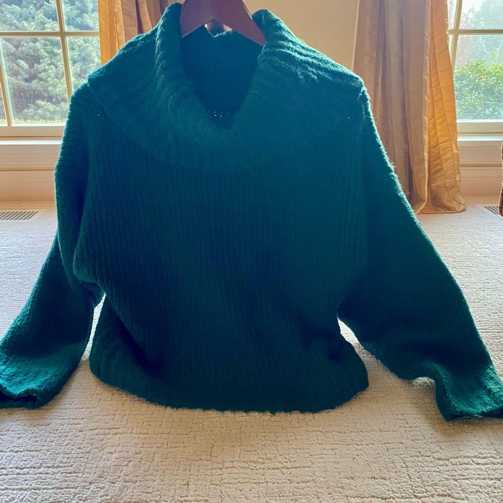Pilcro by Anthropologie Green Cowl Neck Sweater with Textured Knit